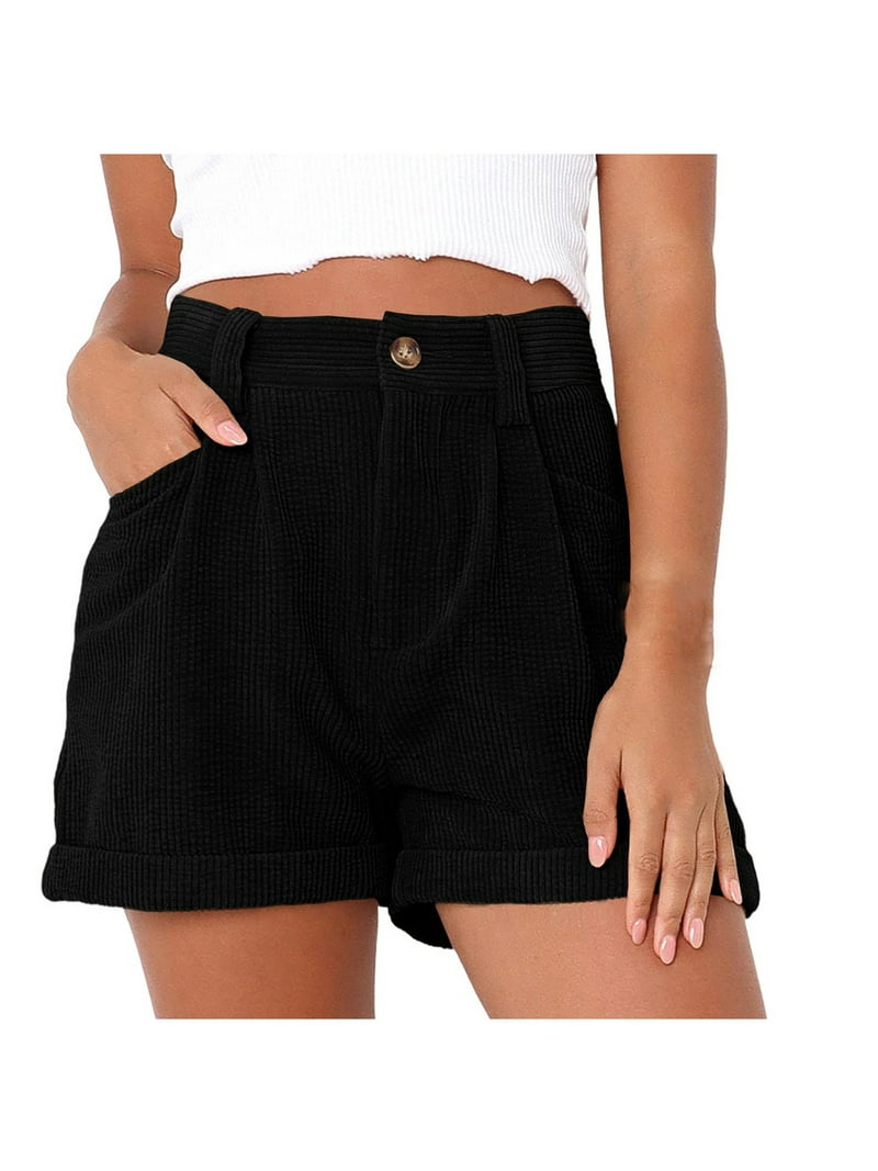 Women Shorts Plus Size Casual Solid Mid Rise Pants for Women Fashion Loose Fit Workout Trendy Womens Pants Stretchy Party Vacation Beach Shorts with Pocket（Black,XXL） - Walmart.com