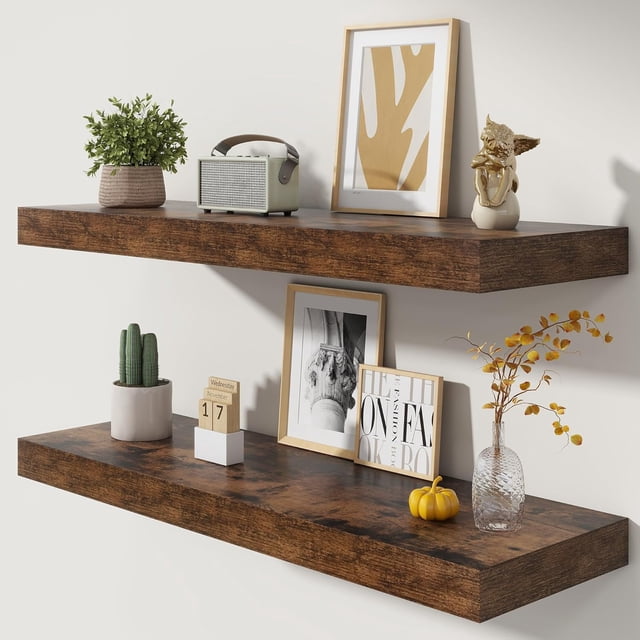 Floating Shelves | Inch Deep Floating Shelves Set of | Rustic Wood Shelves for Wall | Deep Shelves for Living Room Bathroom Laundry Room Kitchen