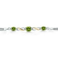 thumbnail image 2 of Gem Stone King 925 Silver and 10K Yellow Gold Green Peridot and White Lab Grown Diamond Bracelet for Women (2.14 Cttw, Gemstone August Birthstone, Cushion 6MM and 5MM , 6.5/7/7.5 inch, Made in Italy), 2 of 4