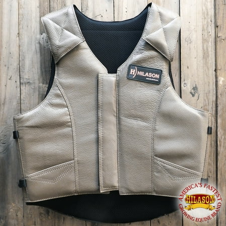 - Large Hilason Leather Pro Rodeo Horse Riding Protective Vest Grey