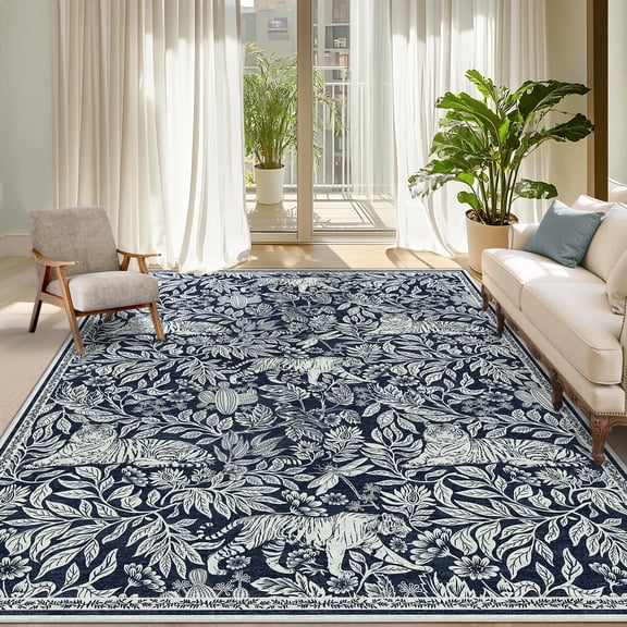 HOMERRY Indoor Area Rug 8' x 10' Washable Rug Large Modern Tiger Pattern Floor Cover Living Room Carpet, Blue