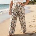 thumbnail image 4 of TEAJOPSUU Summer Plus Size Palazzo Pants for Women Baggy Wide Leg High Waisted Pants Floral Printed Stretchy Flowy Trousers with Pockets for Vacation Beach Khaki, 4 of 6