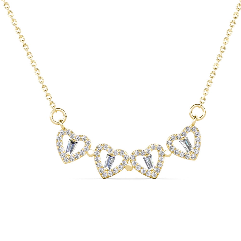 Cate & Chloe Posie 18k Yellow Gold Plated Heart Clover Necklace with Swarovski Crystals for Women