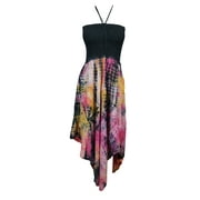 Mogul Womens Halter Dress Colorful Tie Dye Hippie Gypsy Uneven Hemline  Beach Sexy Dresses