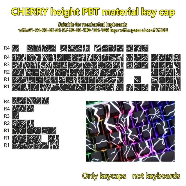 Original Factory High Mechanical Keyboard Keycaps with Side Characters That Are Translucent, Featuring Spider Web Line Patterns. Made of PBT Material with Full Five-Sided Sublimation Keycaps