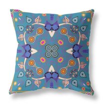 HomeRoots 20" x 20" Blue and Gold Blown Seam Paisley Indoor Outdoor Throw Pillow
