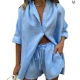 thumbnail image 2 of Qarigey Pantalones cortos de camisa para mujer, 2 uds., con solapa, parte de un solo pecho, pierna ancha conjuntos de ropa Azul M Qarigey AP003185-14, 2 of 6