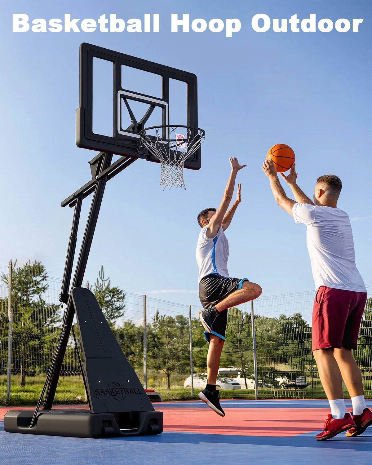 Cofiyard Basketball Hoop with 44” Shatterproof Backboard, 5.25-10FT Height Portable Basketball Hoop with Sandbag, Adjustable Basketball Goal System Outdoor