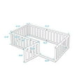 thumbnail image 3 of Twin Size Floor Bed, Wood Twin Montessori Bed Frame with Fence Guardrails and & Support Slats, Twin Playhouse Bed with Door Design, Fence Bed Playpen Bed for little ones, White, 3 of 7