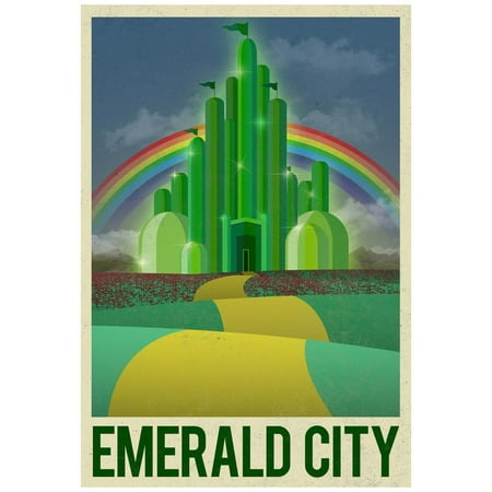 Fantasy Movie Poster Emerald City Retro Travel Poster Fantasy Movie Travel Advertisement Poster Wall Art ()