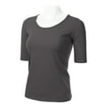 thumbnail image 2 of SSOULM Women's 1/2 Sleeve Crewneck Cotton Basic Slim Fit T-Shirt Top with Plus Size, 2 of 4