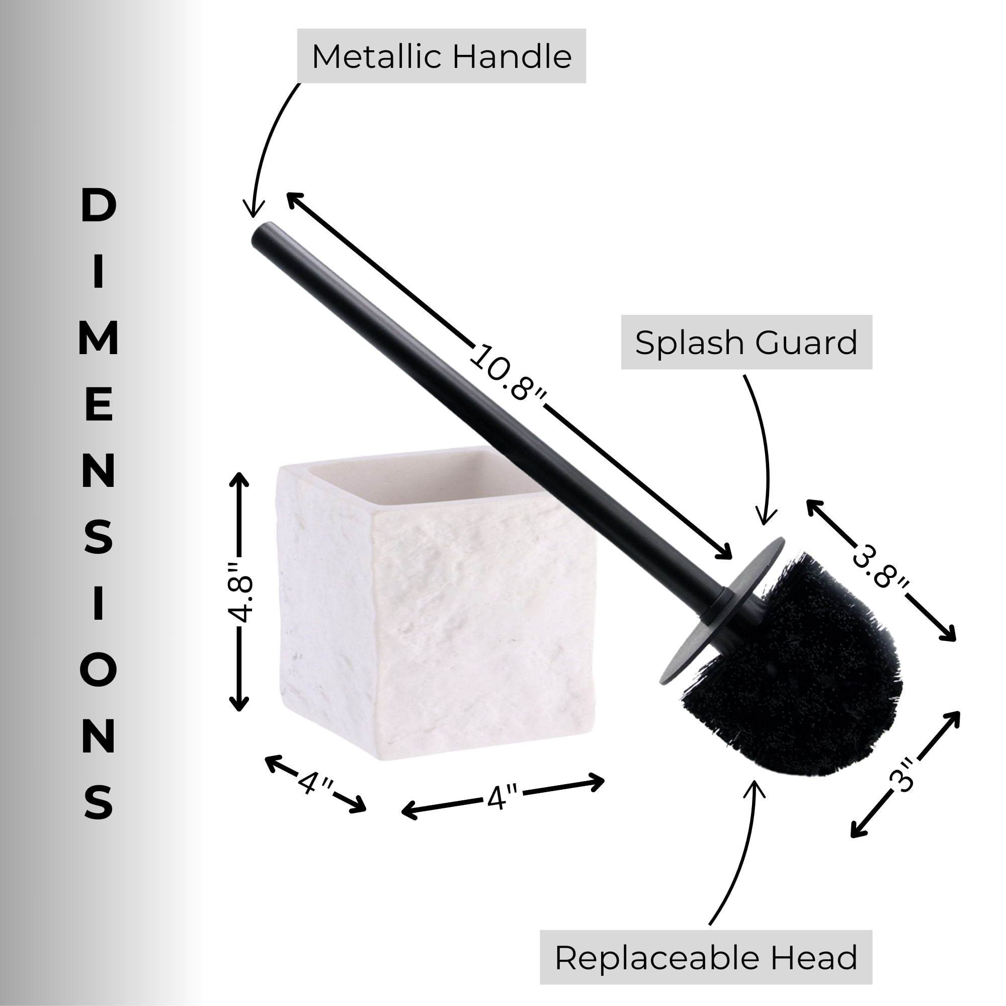 Evideco French Home Goods Stone White Toilet Brush & Holder Set with Toilet Brush, White