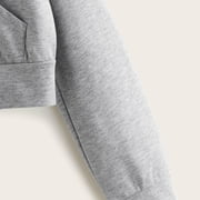 Zpanxa Cropped Sweatshirts for Women Casual Solid Long Sleeve Zipper Pocket Hoodies Cute Hooded Sweatshirt Tops Gray S