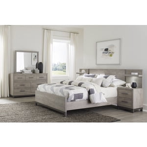 Sleek Design Zephyr Collection Mirror with Clean Lines and Gray Faux Wood-Finished Veneer
