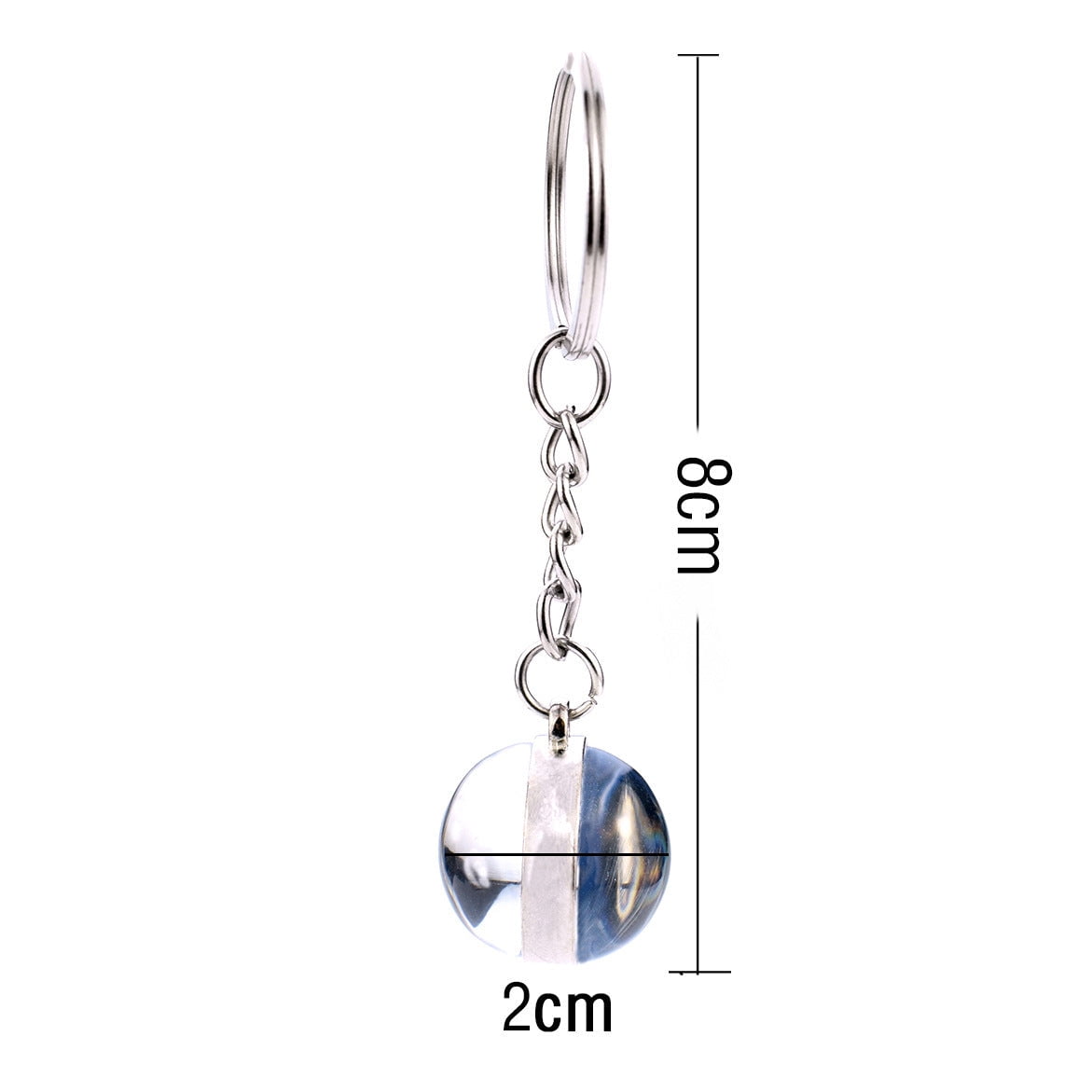 Animal Double Sided Glass Ball Key Chain Ornament, Metal Key Ring with 2cm Glass Pendant, Unisex Accessories