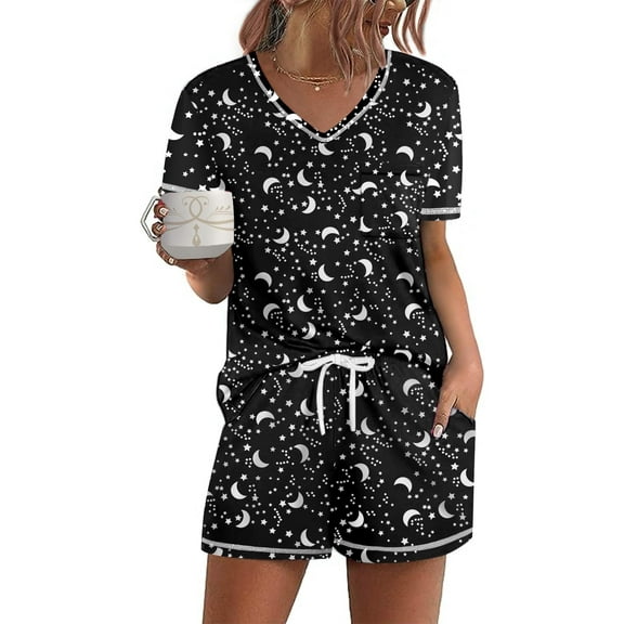 Ekouaer Women's Pajamas Sets Short Sleeve Lounge Sets Sleepwear Casual Two Piece Pjs With Pockets