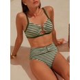thumbnail image 1 of Bikini De Dos Piezas Cintura Alta Verde Militar Con Detalle En U Dorado, 1 of 30