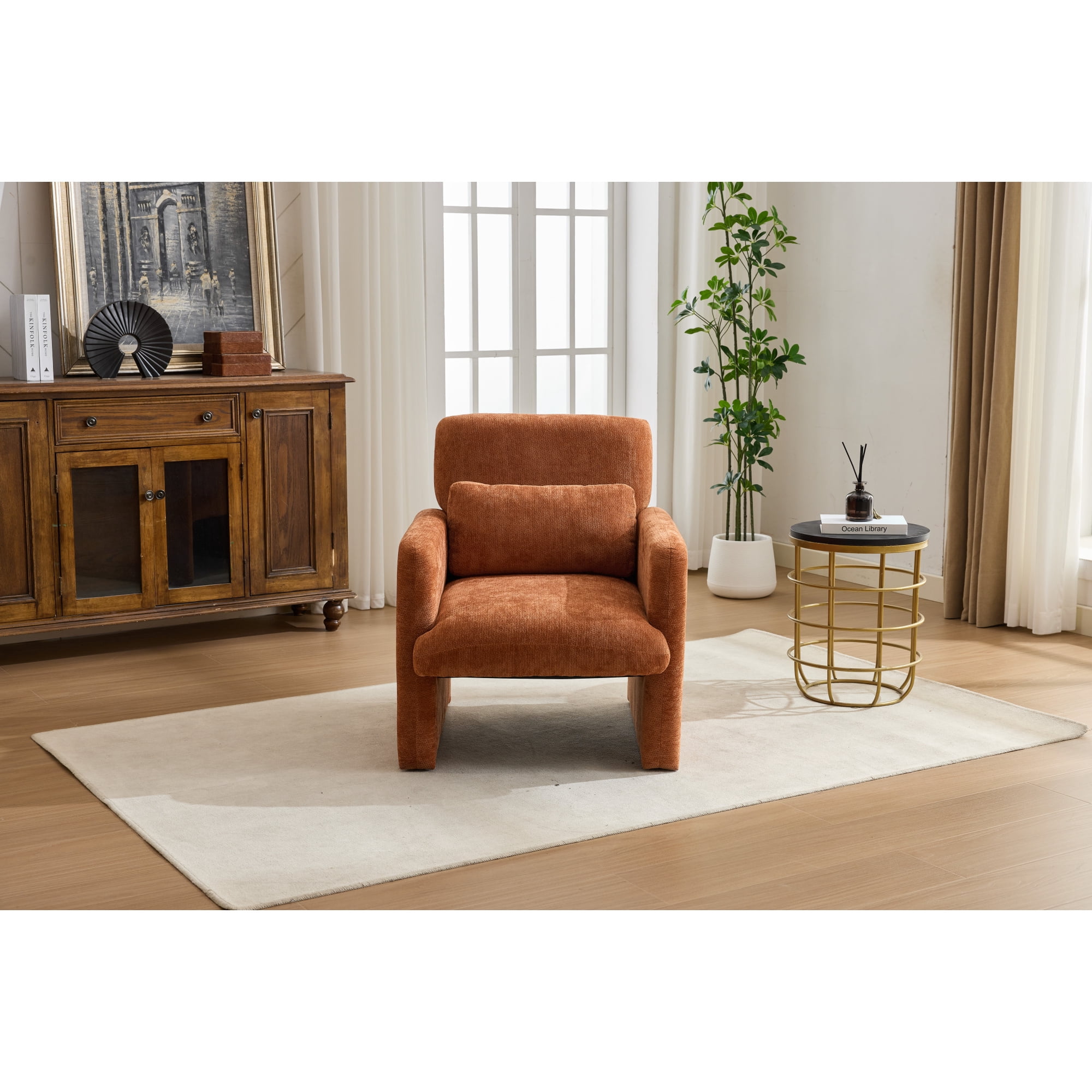 Leumius Modern Accent Chair, Contemporary Boucle Fabric Accent Armchair Comfy Upholstered Leisure Single Sofa Chair for Living Room Bedroom Apartment Office Orange