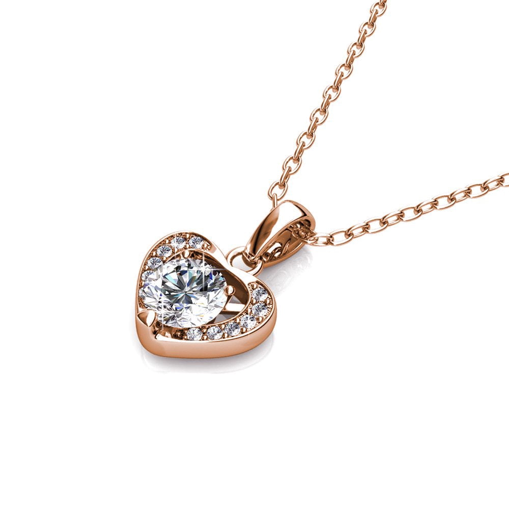 Cate & Chloe Amberly 18k Rose Gold Plated Heart Pendant Necklace with Swarovski Crystals for Women