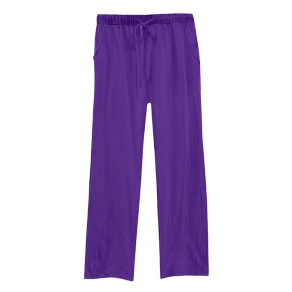 Slacks for Women Elastic Waist Workout Trousers Solid Color Loose Casual Pants with Pockets Sweatpants Women Purple M