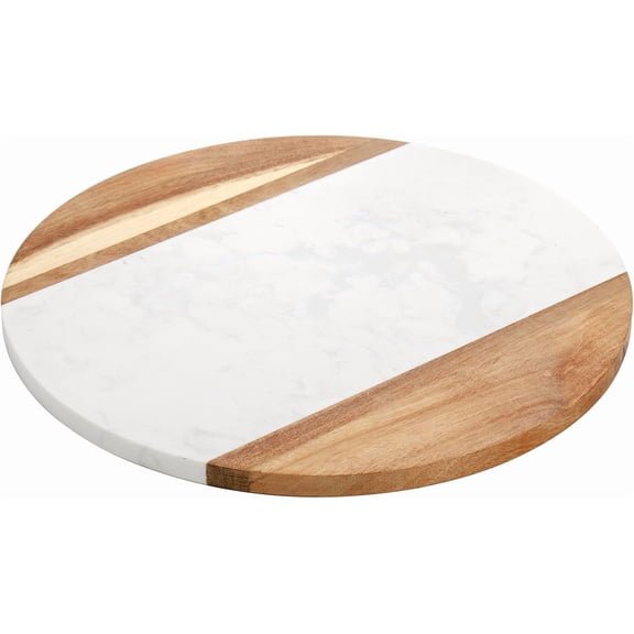 12" Marble Cheese Board and Acacia Wood Serving Board, Handcrafted Round Marble Tray Cutting Board for Cheese, Charcuterie, Meat, Fruit
