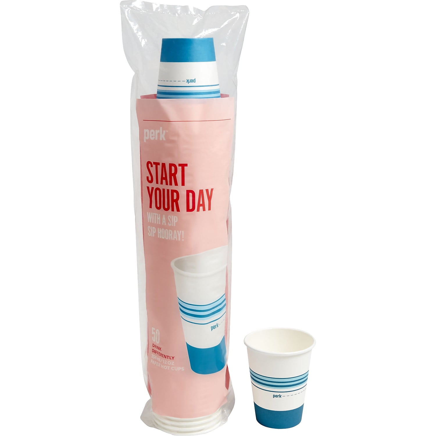 Perk Paper Hot Cup 12 Oz. White/Blue 50/Pack PK54367