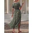 thumbnail image 2 of Green Womens Floral Print V-Neck Wrap Midi Dress With Slit, 2 of 6