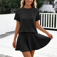thumbnail image 2 of WAYUTE Shorts Sets for Women Seamless Knit Short Sleeve Solid Color Top with Pleated Skirt Casual Summer 2 Piece Matching Outfit Outfit Sets, 2 of 4