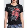 thumbnail image 2 of Mialoley T-Shirts à Manches Courtes pour Femmes Imprimé Skull Col Rond Été Décontracté Ajusté Mode Urbaine, 2 of 9