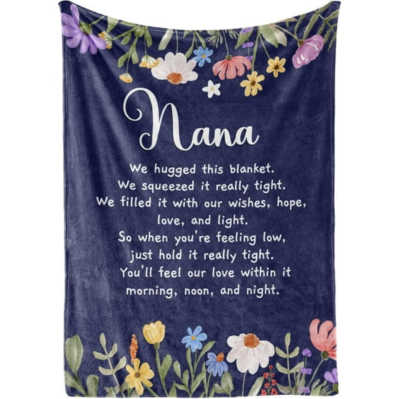LHSHID Nana Throw Blanket Nana Gifts from Grandkids Nana Flannel Blankets on Mother's Day Birthday and Christmas (Blue Flowers) 30"x40"
