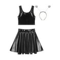 thumbnail image 5 of Zaldita Women Alien Costume Metallic Crop Tank Top Pleated Skirt with Headband Rave Outfit Halloween Black S, 5 of 6