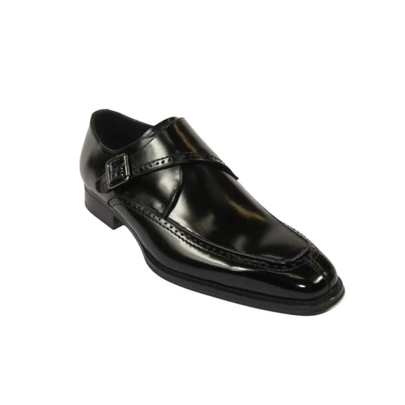 Men's Giovanni Shoes High Quality Leather Monk Strap Buckle AMATO Black