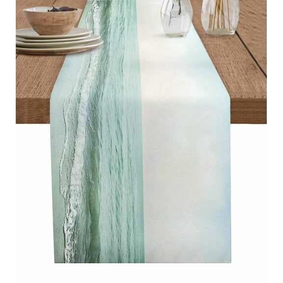 Coastal Beach Table Runner 72 Inches, Summer Ocean Waves Landscape Bed Runner Dresser Scarves Tabletop for Indoor Outdoor Parties/Ceremony/Banquet, 14" x 72"