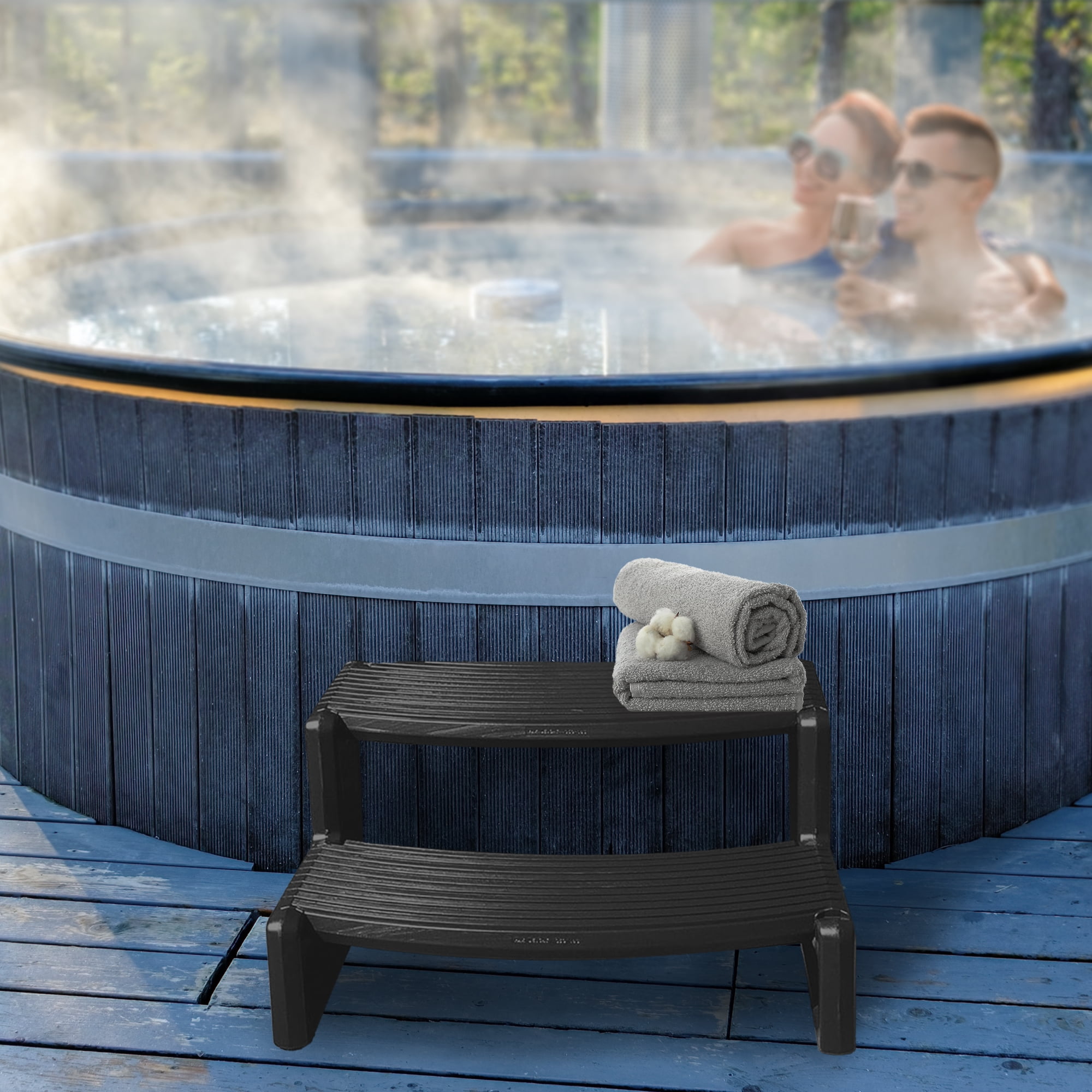 Confer Plastics Handi-Step Hot Tub Stairs for Straight & Curved Spas, Black