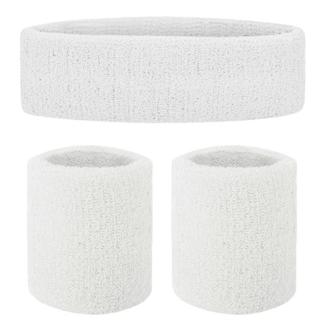 GOGO Sweatband Set Sports Athletic Exercise Headband Wristband Set White