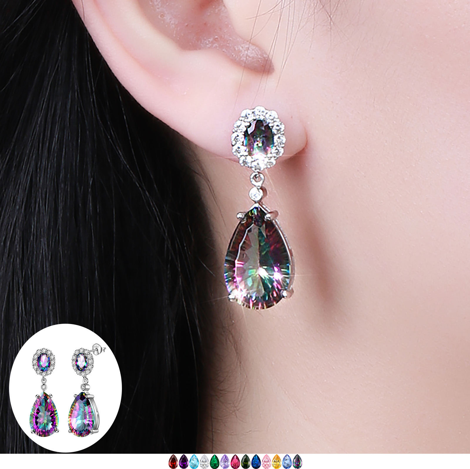 Juwaliy Rainbow Mystic Topaz Teardrop Dangle Earrings