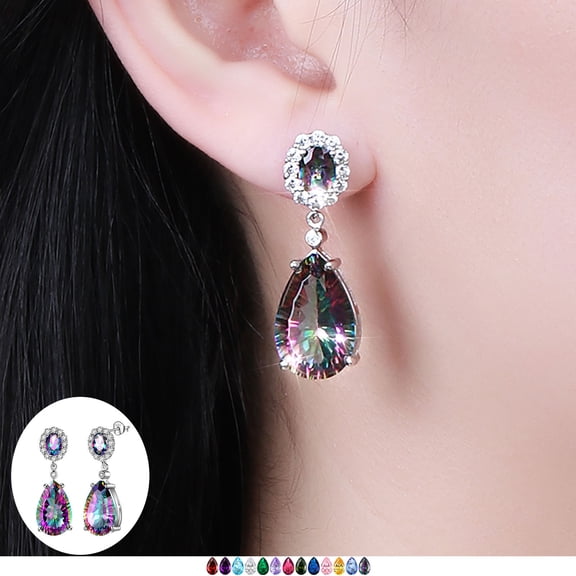 Juwaliy Teardrop Dangle Earrings Women Rainbow Mystic Topaz Stud Earring 925 Sterling Silver Jewelry Birthday Christmas Mother's Day Gift for Her