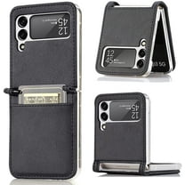 Mantto for Samsung Galaxy Z Flip 3 Case, Slim Flit Premium Lychee Leather   Hard PC Galaxy Z Flip 3 Wallet Case with Card Slots Protective Phone Case for Samsung Galaxy Z Flip 3 5G Case (Black)