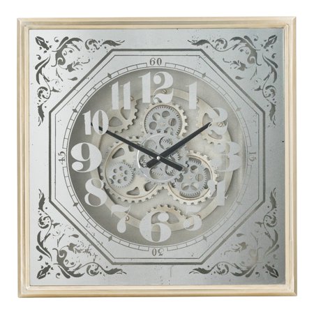 A&B Home Framed Mirrored Gear Wall Clock - Antique Silver, Mirror Finish