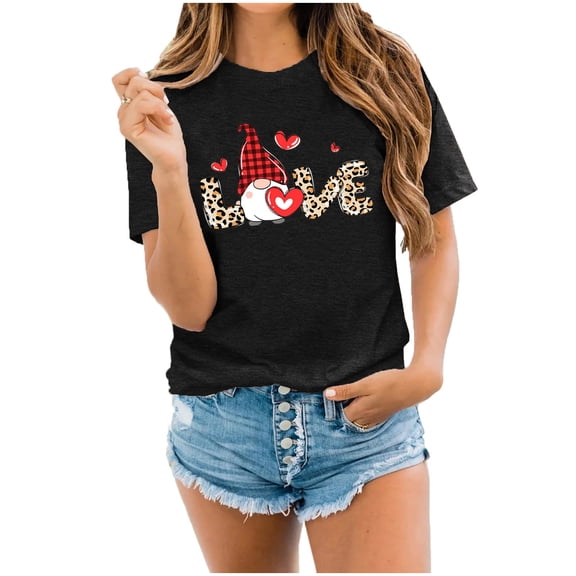 Tbopshirt Valentine's Day T-Shirts Short Sleeve Graphic Tees,Summer Plus Size Tops,Women Fashion Valentines Day Crew Neck Printed Pullover Casual Loose Womens Tops S-XXXL