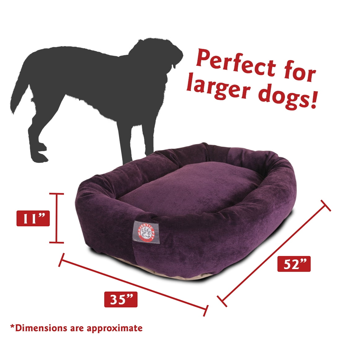 Majestic Pet Villa Velvet Bagel Pet Bed for Dogs, Calming Dog Bed Washable, Extra Large, Aubergine