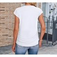 thumbnail image 4 of T-shirts d'Été pour Femmes Froncés à Manches Courtes Style Cap, T-Shirts à Col Rond, Mode, Blanc, P, 4 of 6