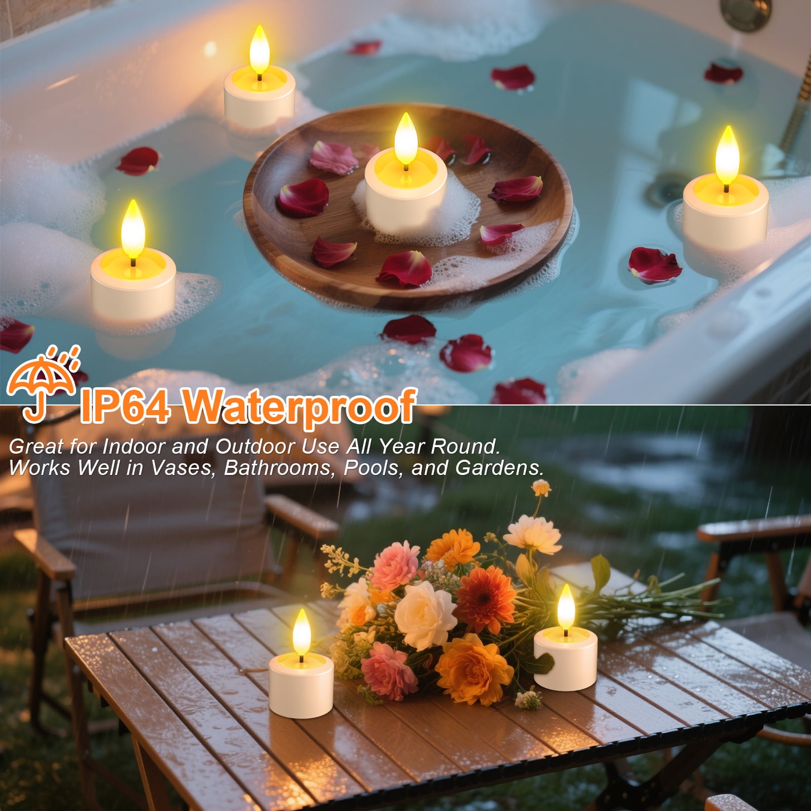 PChero 12pcs Rechargeable Tea Lights Candles with Remote Timer, 180+Hours Waterproof Outdoor Flameless Tealight Candles with Magnetic Charging Base, Battery Operated Small Votive Candles,1.5"x2.17"