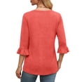 thumbnail image 3 of MOYIKO Women 3 4 Sleeve T-shirt Casual Loose O Neck Tunic Top Bell Sleeve Pleated Red Blouse Tee XL, 3 of 7