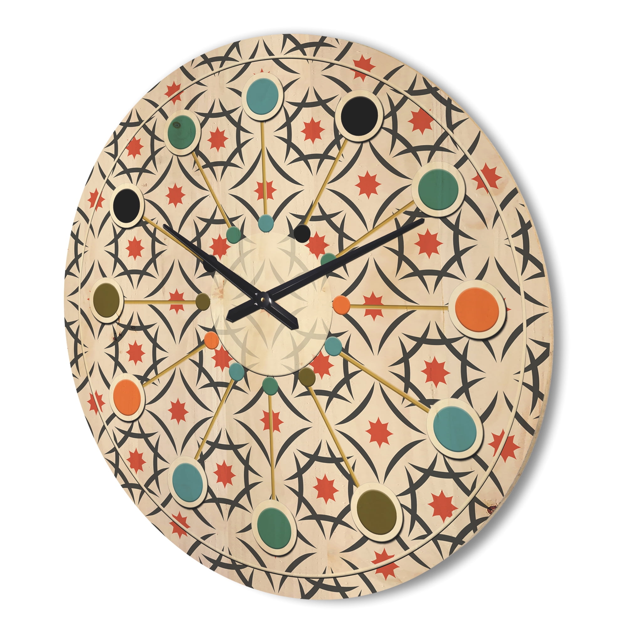 Designart 'Abstract Retro Design Pattern V' Mid-Century Modern Wood Wall Clock