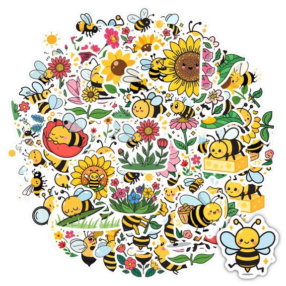 Cute Bee Stickers Nature Stickers Floral Stickers for Laptop Suitcase Notebook