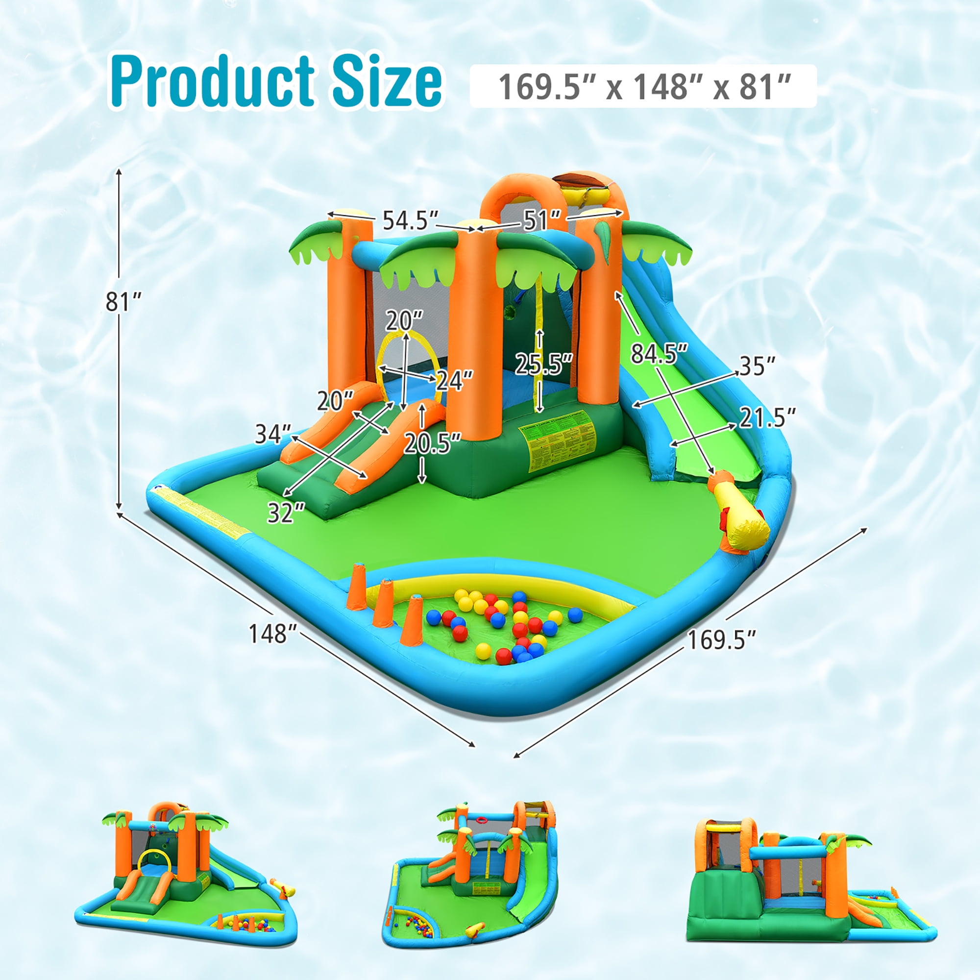 Costway Inflatable Water Slide Park Kid Bounce House Splash Pool with 780W Blower