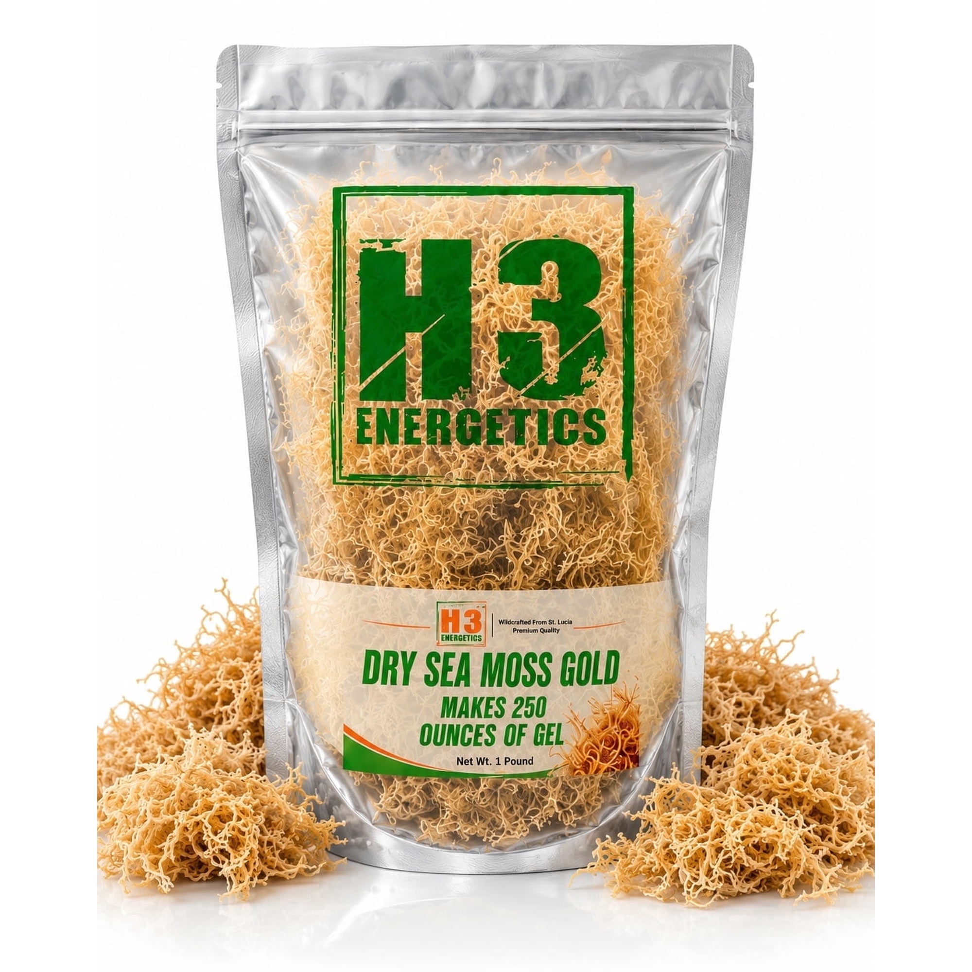H3 Energetics Sea Moss, 1 Pound, Sun Dried Gold, Mineral Rich