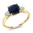 thumbnail image 3 of Gem Stone King 10K Yellow Gold Blue Sapphire and White Moissanite Engagement Ring for Women | 2.26 Cttw | Cushion 7MM | Gemstone September Birthstone | Wedding Engagement Anniversary Ring | Size 6, 3 of 6