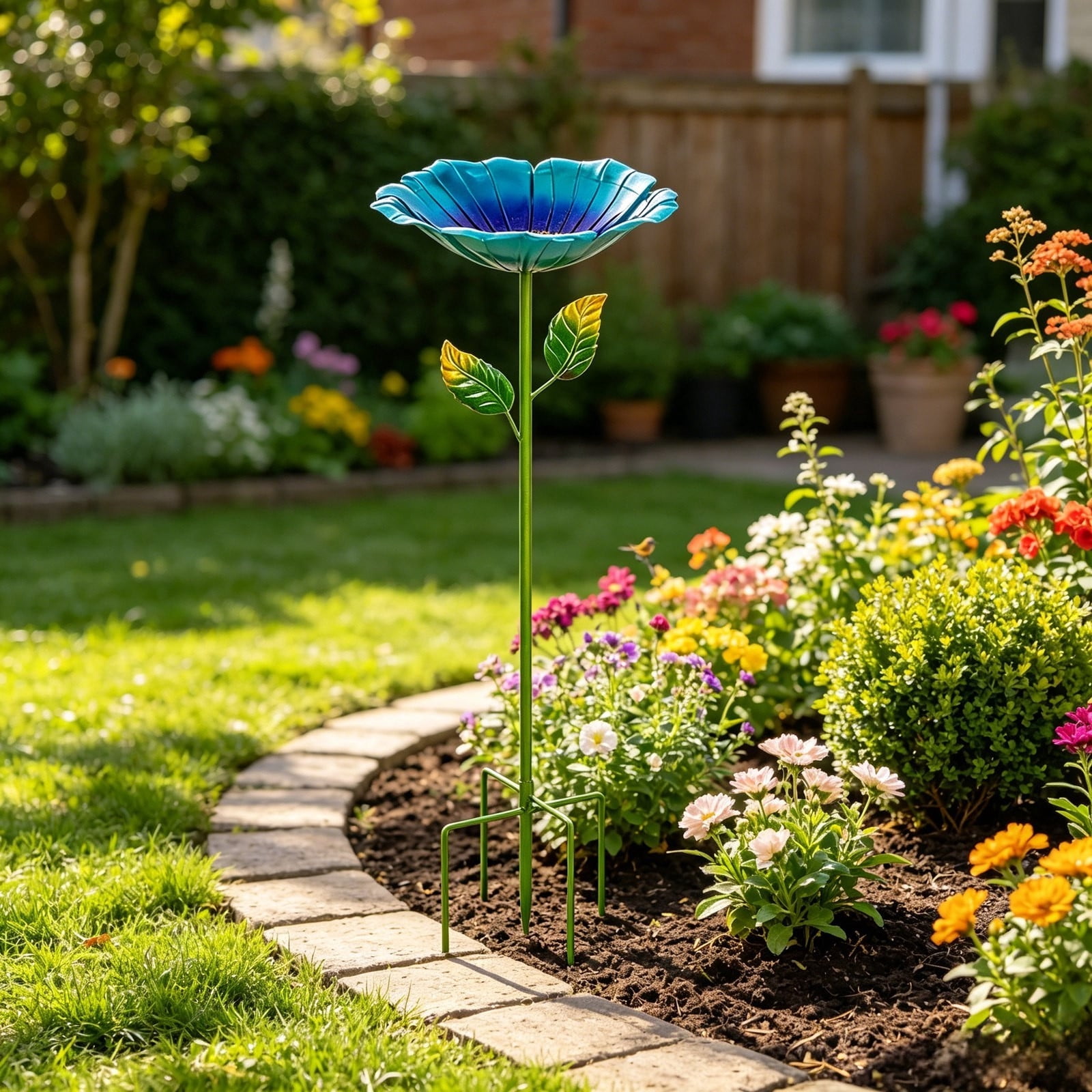 Bird Bath for Outdoors – Small Garden Birdbath with 5 Stakes, 10.63 Inch Metal Bowl, Easy to Clean, Ideal for Patio, Courtyard & Garden